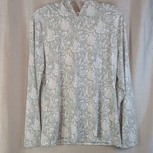 Women’s WILLOW BLOSSOM Green Floral Hoodie Stretch MED Long Sleeve Pullover